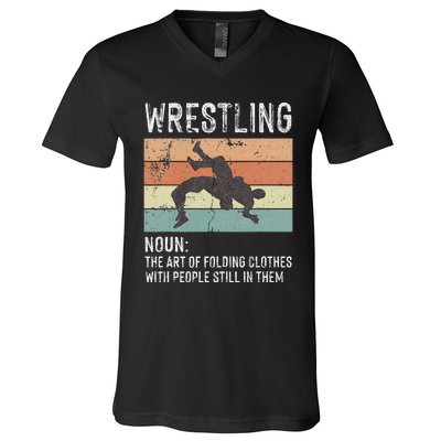 Wrestling Noun Wrestler Definition Folding Clothes Wrestle V-Neck T-Shirt