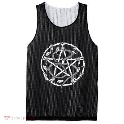 Wiccan Nature Witch Pentacle And Snake Mesh Reversible Basketball Jersey Tank