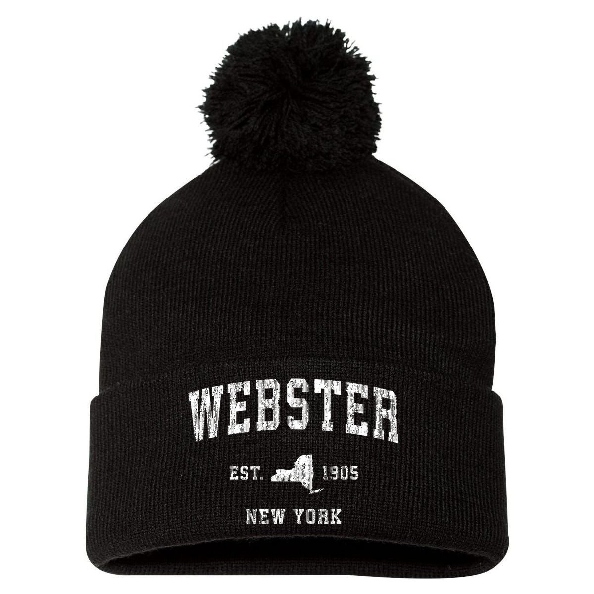 Webster New York Ny Vintage Athletic Sports Pom Pom 12in Knit Beanie