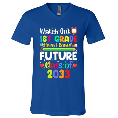 Watch Out 1St Grade Here I Come Funny Back To School Gift V-Neck T-Shirt