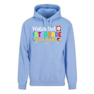 Watch Out 1St Grade Here I Come First Grade Funny Gift Meaningful Gift Unisex Surf Hoodie