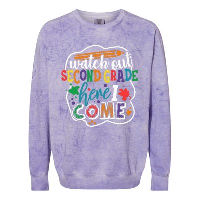 Watch Out 2nd Grade Here I Come Back to School Colorblast Crewneck Sweatshirt