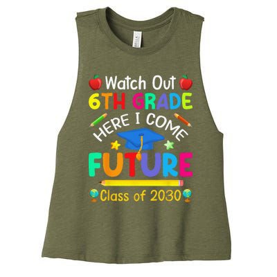 Watch Out 6th Grade Here I Come Future Class Of 2030 Women's Racerback Cropped Tank