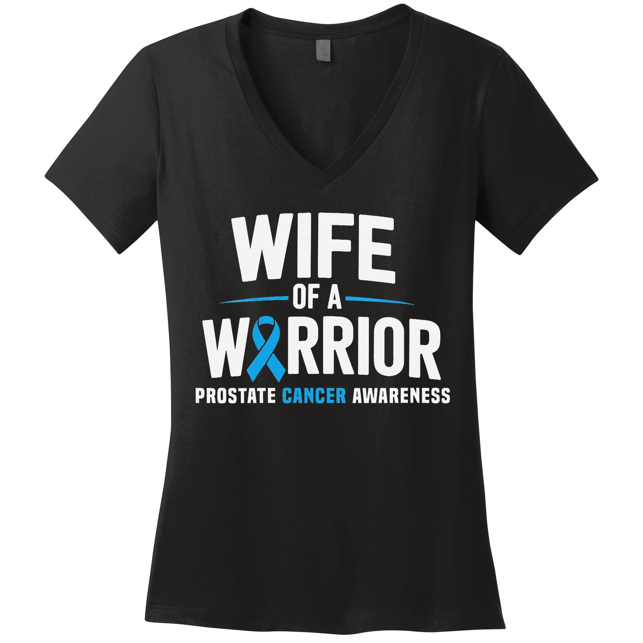 Wife Of A Warrior Blue Prostate Cancer Awareness Gift Women's V-Neck T-Shirt