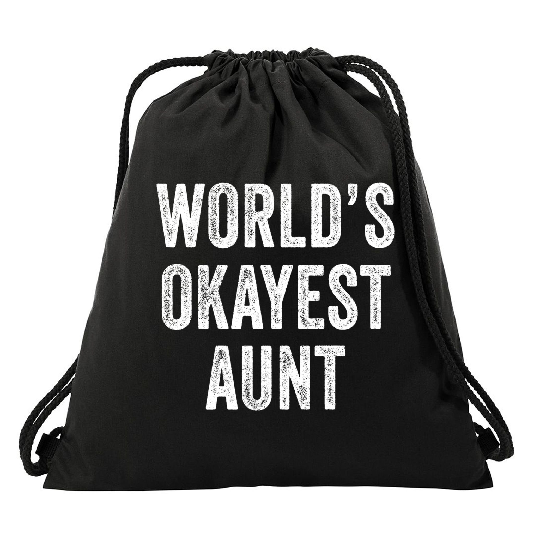 Worlds Okayest Aunt Funny Best Auntie Ever Mom Vintage Gift Drawstring Bag