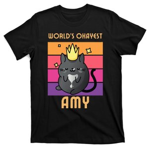 World's Okayest Amy  Funny Personalised Name  Cat Lover  T-Shirt