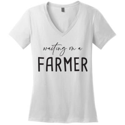 Waiting On A Farmer Funny Farmer Wife Women's V-Neck T-Shirt