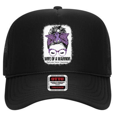 Wife of a Warrior Purple Ribbon Testicular Cancer Awareness High Crown Mesh Back Trucker Hat