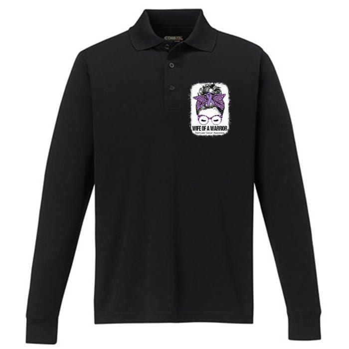 Wife of a Warrior Purple Ribbon Testicular Cancer Awareness Performance Long Sleeve Polo