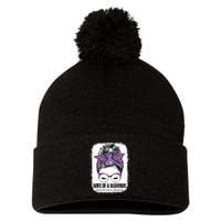 Wife of a Warrior Purple Ribbon Testicular Cancer Awareness Pom Pom 12in Knit Beanie