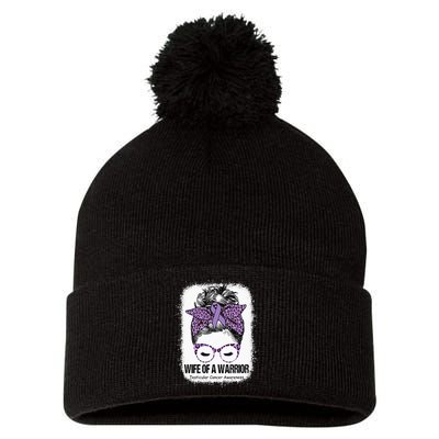 Wife of a Warrior Purple Ribbon Testicular Cancer Awareness Pom Pom 12in Knit Beanie