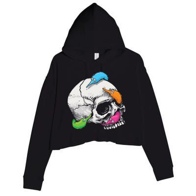 Worms On A String On A Skull Crop Fleece Hoodie