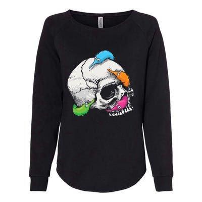 Worms On A String On A Skull Womens California Wash Sweatshirt