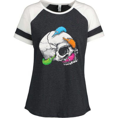 Worms On A String On A Skull Enza Ladies Jersey Colorblock Tee