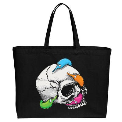 Worms On A String On A Skull Cotton Canvas Jumbo Tote