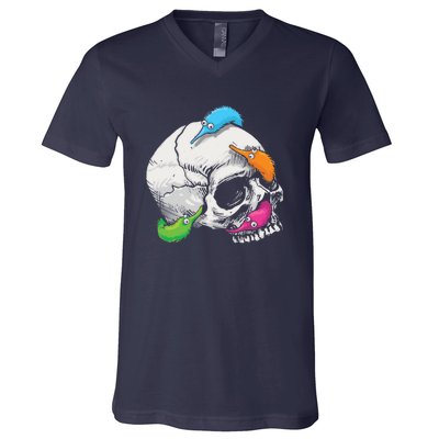 Worms On A String On A Skull V-Neck T-Shirt