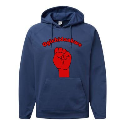 Warrior Ogichidaakwe Anishinaabe Ojibwe Chippewa Language Performance Fleece Hoodie