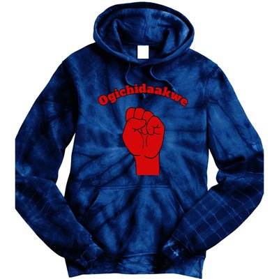 Warrior Ogichidaakwe Anishinaabe Ojibwe Chippewa Language Tie Dye Hoodie