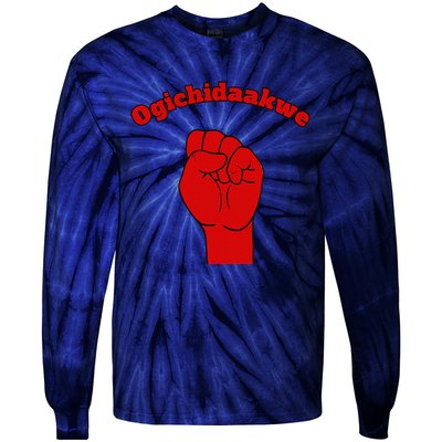 Warrior Ogichidaakwe Anishinaabe Ojibwe Chippewa Language Tie-Dye Long Sleeve Shirt