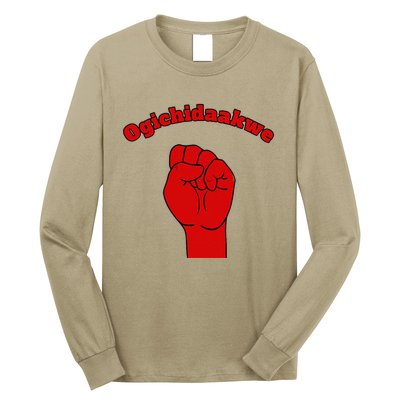 Warrior Ogichidaakwe Anishinaabe Ojibwe Chippewa Language Long Sleeve Shirt