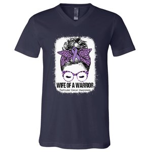 Wife of a Warrior Purple Ribbon Testicular Cancer Awareness V-Neck T-Shirt