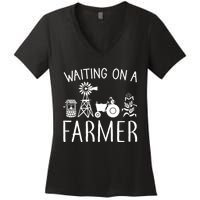 Waiting On A Farmer Funny Farming Gift Women's V-Neck T-Shirt