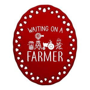 Waiting On A Farmer Funny Farming Gift Ceramic Oval Ornament