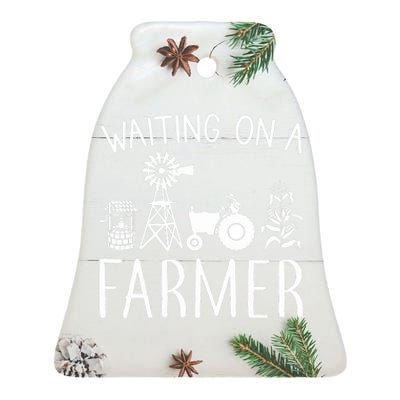 Waiting On A Farmer Funny Farming Gift Ceramic Bell Ornament