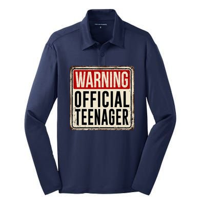 Warning Officially A Teenager Silk Touch Performance Long Sleeve Polo