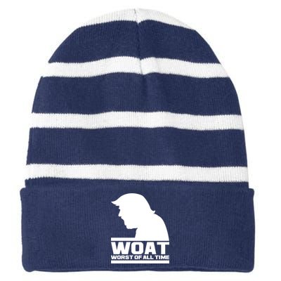 WOAT Anti Trump Worst Of All Time Striped Beanie with Solid Band