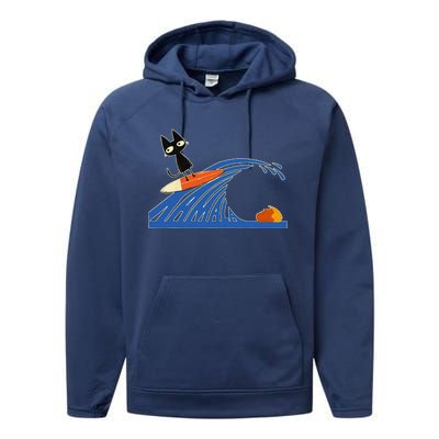 Wave Of Blue Cats Blue Cats Wave For Kamala Cats Performance Fleece Hoodie