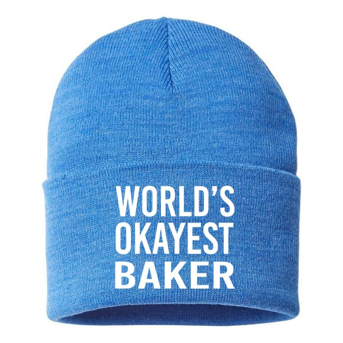 Worlds Okayest Baker Funny Pastry Chef Gift Sustainable Knit Beanie