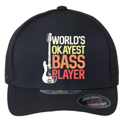 Worlds Okayest Bass Player Bassists Musician Flexfit Unipanel Trucker Cap