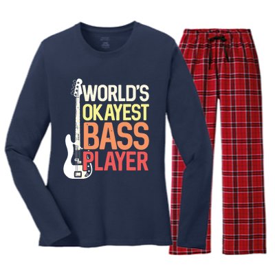 Worlds Okayest Bass Player Bassists Musician Women's Long Sleeve Flannel Pajama Set 