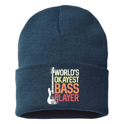 Worlds Okayest Bass Player Bassists Musician Sustainable Knit Beanie