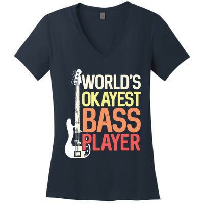 Worlds Okayest Bass Player Bassists Musician Women's V-Neck T-Shirt