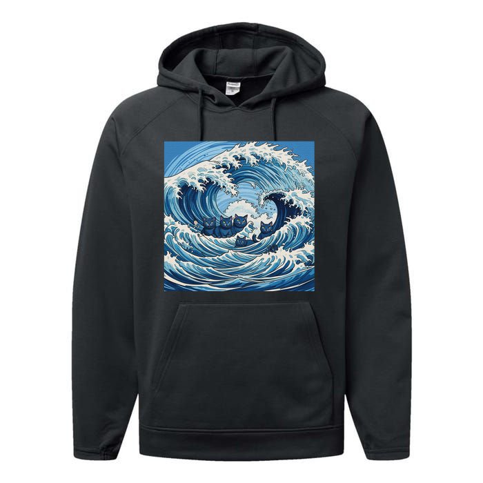 Wave Of Blue Cats Performance Fleece Hoodie