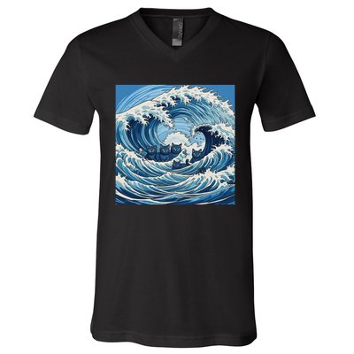 Wave Of Blue Cats V-Neck T-Shirt