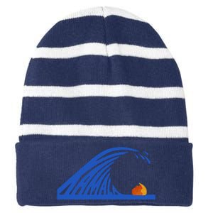 Wave Of Blue Kamala Harris Funny Anti Trump Striped Beanie with Solid Band