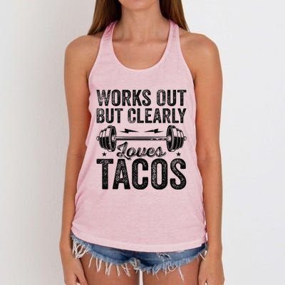 Works Out But Clearly Loves Tacos Gym Taco Tuesday Tacos Women's Knotted Racerback Tank