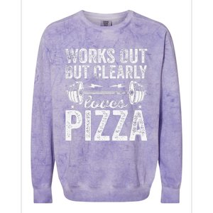 Works Out But Clearly Loves Pizza Tees I Love Pizza Colorblast Crewneck Sweatshirt