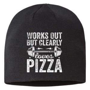 Works Out But Clearly Loves Pizza Tees I Love Pizza Sustainable Beanie