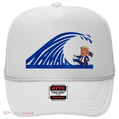 Wave Of Blue Cats For Kamala Funny Trump For Ladies For Guy High Crown Mesh Back Trucker Hat