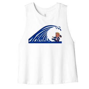 Wave Of Blue Cats For Kamala Funny Trump For Ladies For Guy Women's Racerback Cropped Tank