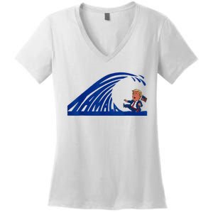 Wave Of Blue Cats For Kamala Funny Trump For Ladies For Guy Women's V-Neck T-Shirt