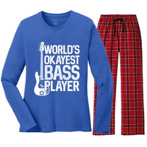 WorldS Okayest Bass Player Bassists Musician Great Gift Women's Long Sleeve Flannel Pajama Set 