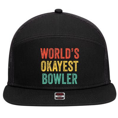 World's Okayest Bowler Funny Bowling Lover Vintage Retro 7 Panel Mesh Trucker Snapback Hat