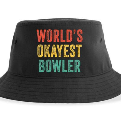World's Okayest Bowler Funny Bowling Lover Vintage Retro Sustainable Bucket Hat