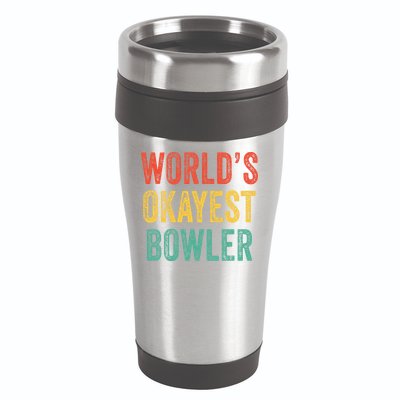 World's Okayest Bowler Funny Bowling Lover Vintage Retro 16oz Travel Tumbler