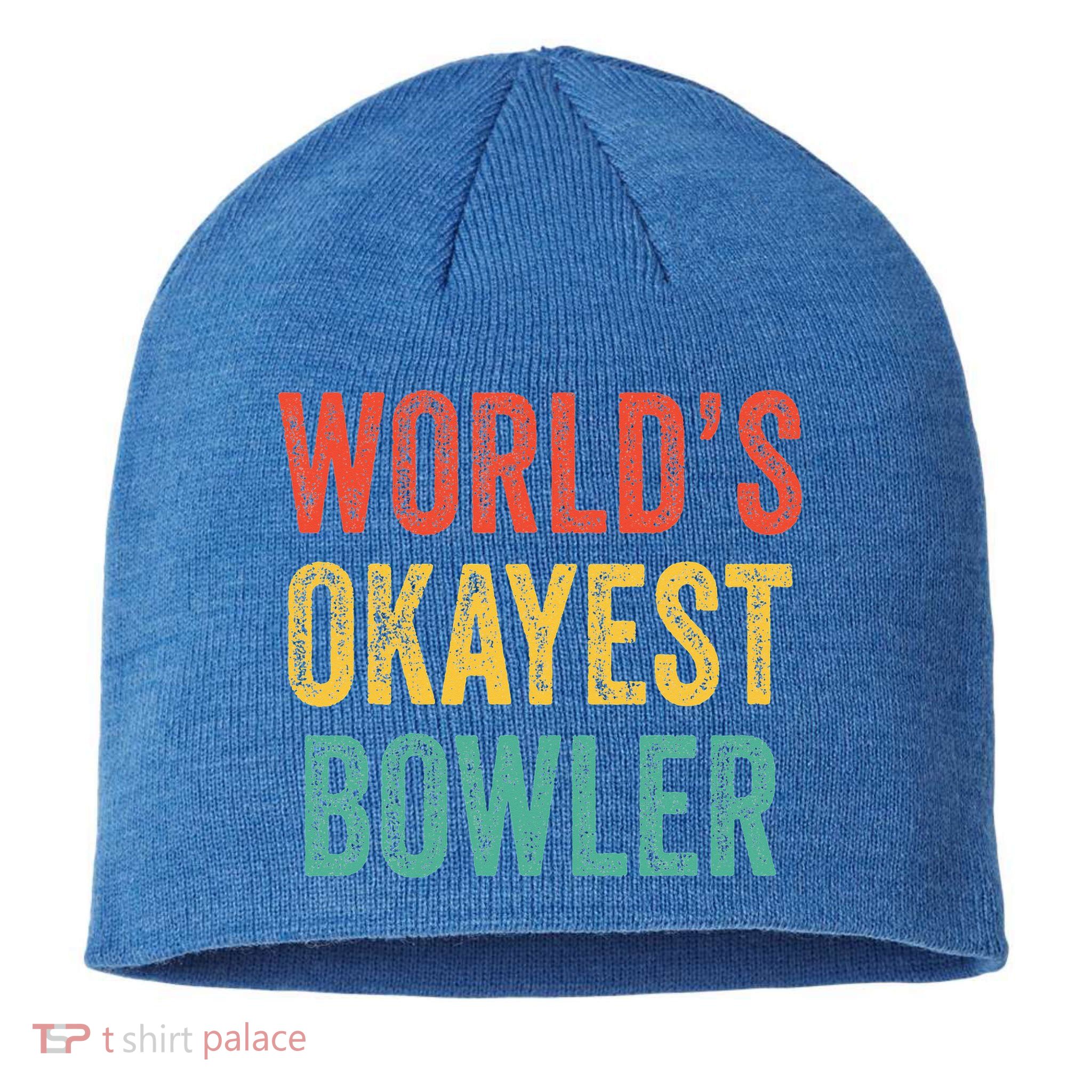 World's Okayest Bowler Funny Bowling Lover Vintage Retro Sustainable Beanie
